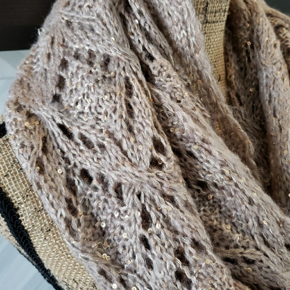 Faded Glory scarf taupe tan infinity gold sparkle One size - Picture 2 of 6